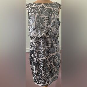 Elegant Silver and Blush Patterned Dress